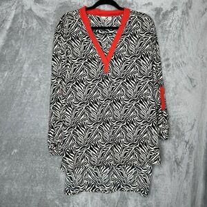 Tacera 3X Top Shirt Brown Black Zebra Print Tab 3/4 Sleeve V Neck High Low Tunic